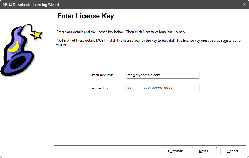 Licensing Wizard - Enter License Key Page