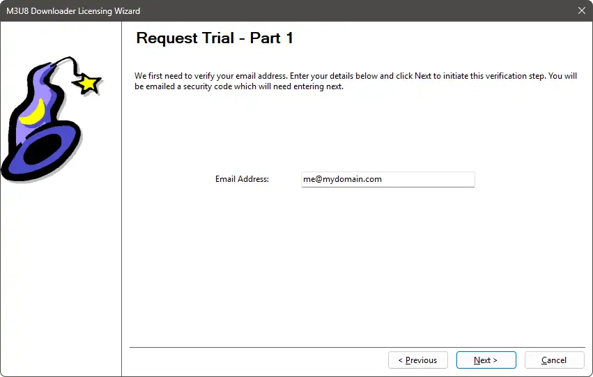 Licensing Wizard - Request Trial (Part 1) Page